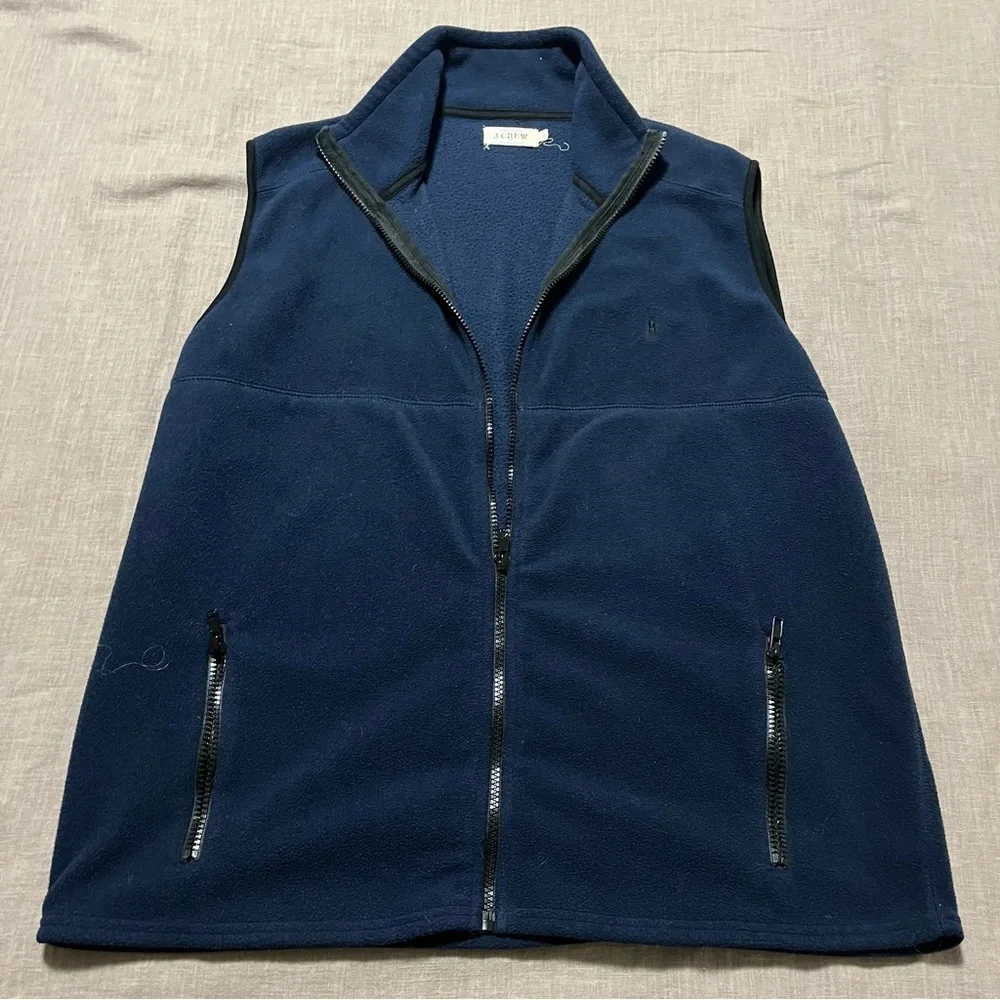 J. Crew Navy Blue Fleece Full-Zip Vest Mens Size Large Zipper Pickets Spring